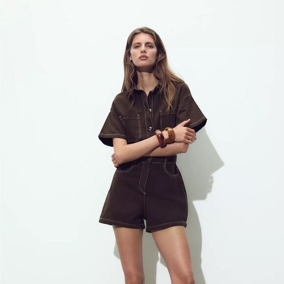 ZARA Z1975 SHORT SLEEVE DENIM JUMPSUIT - Picture 5 of 9